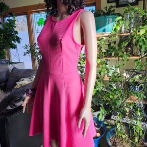 Soprano Hot Pink Textured Waffle Weave Scuba Fit & Flare Dress